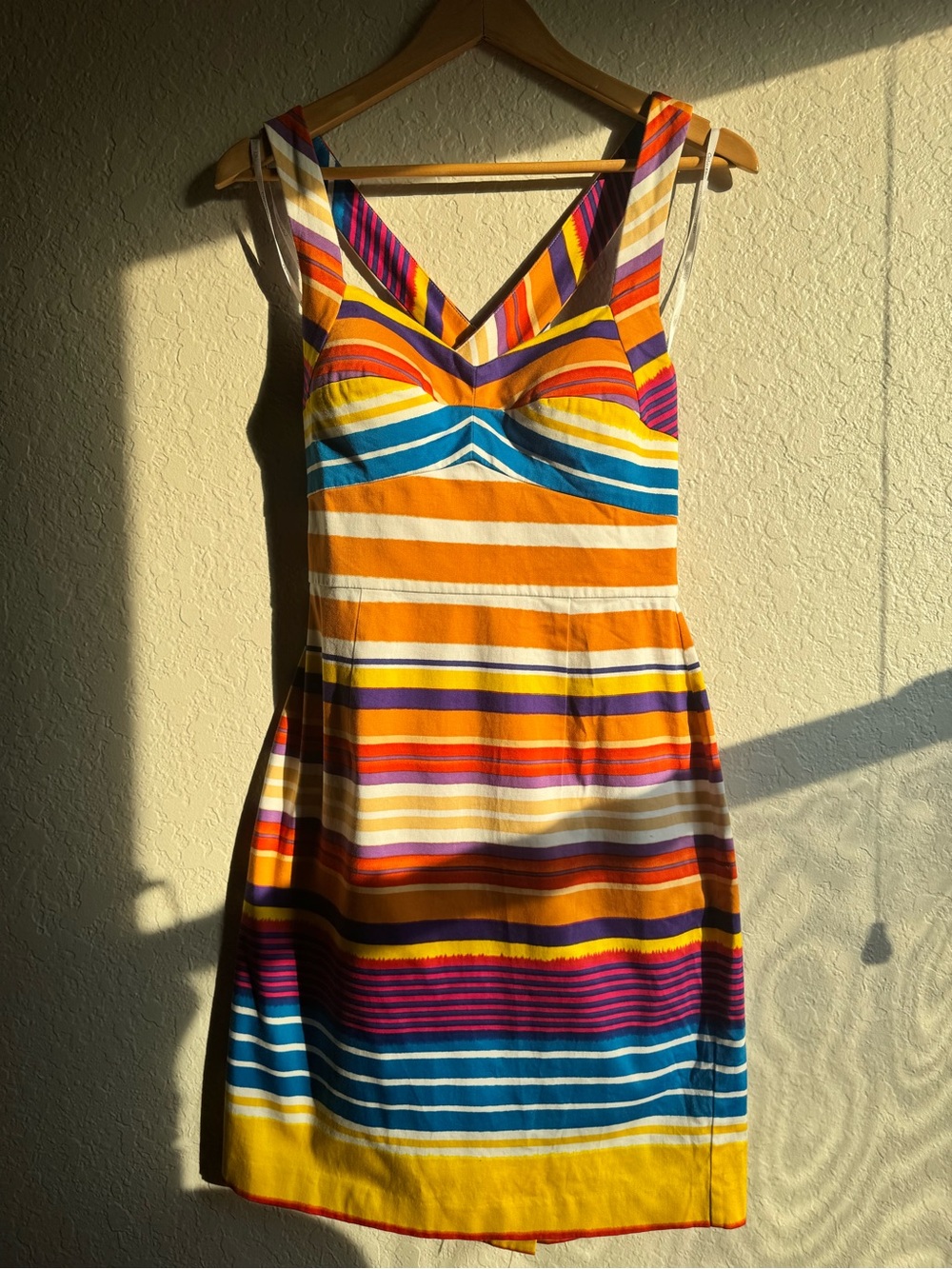 Calvin Klein Striped V-Neck Mini Dress - Yellow, Blue & Purple